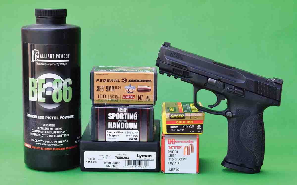 Brian selected a variety of components to develop 9mm handloads for the striker-fired Smith & Wesson M&P M2.0 pistol.